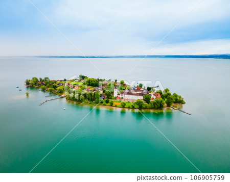 Frauenchiemsee Abbey aerial panoramic view, Bavaria 106905759
