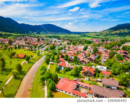 Oberammergau aerial panoramic view in Bavaria, Germany 106906491