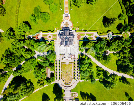 Schloss Linderhof Palace aerial panoramic view 106906496
