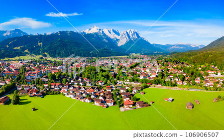 Garmisch-partenkirchen town aerial panoramic view, Germany 106906507