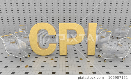 Growth of sales or growth of market basket or consumer price index concept. CPI. Shopping basket . 3d illustration Growth of sales or growth of market basket or consumer price index concept. CPI. Shopping basket . 3d illustration 106907151