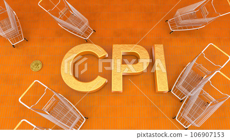 Growth of sales or growth of market basket or consumer price index concept. CPI. Shopping basket . 3d illustration Growth of sales or growth of market basket or consumer price index concept. CPI. Shopping basket . 3d illustration 106907153