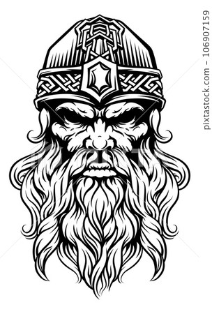 Viking Warrior Man Strong Mascot Face in Helmet 106907159