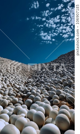 many soft white balls on blue sky background, minimalistic wallpaper, neural network generated picture 106907185