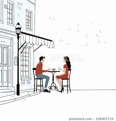 Stylish Young couple having lunch while sitting together at home on the city street. Concept of leisure time, travel and lifestyle Stylish Young couple having lunch while sitting together at home on the city street. Concept of leisure time, travel and lifestyle 106907219