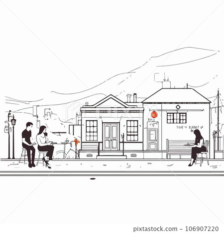 Stylish Young couple having lunch while sitting together at home on the city street. Concept of leisure time, travel and lifestyle 106907220
