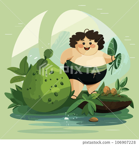 a fat girl holding a coconut with some leaves and vegetables, in the style of futuristic organic, soothing landscapes a fat girl holding a coconut with some leaves and vegetables, in the style of futuristic organic, soothing landscapes 106907228