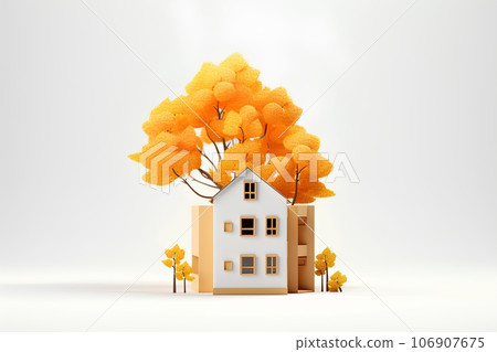 Friendly cork houses and cityscape/autumn leaves (3D pictograph) Friendly cork houses and cityscape/autumn leaves (3D pictograph) 106907675