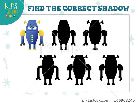 Find the correct shadow for cute cartoon robot educational preschool kids mini game Find the correct shadow for cute cartoon robot educational preschool kids mini game 106908249