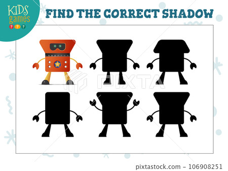 Find the correct shadow for cute cartoon robot educational preschool kids mini game Find the correct shadow for cute cartoon robot educational preschool kids mini game 106908251