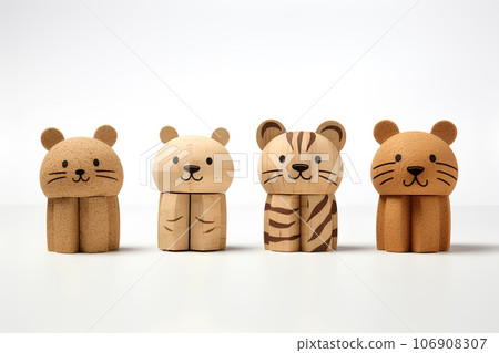 Cute animal icons made of cork (3D tiger pictograph) 106908307