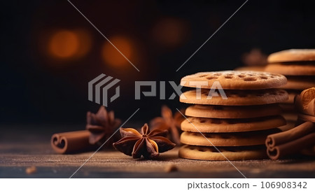 Stack of Christmas cinnamon cookies, neural network generated image 106908342