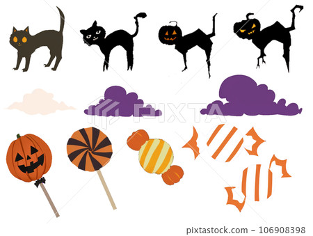 Halloween material cat, cloud, candy MixVol.01 [Canva/AI illustration] 106908398