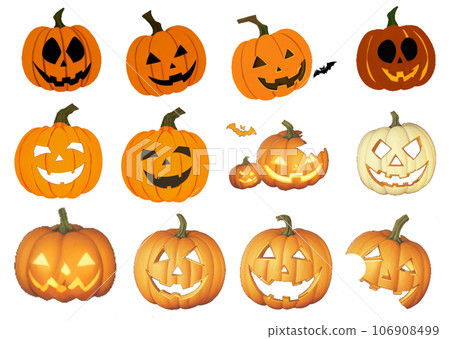 Halloween material Jack-o-lantern MixVol.02 [Canva/AI illustration] 106908499