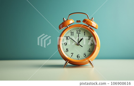 Red vintage alarm clock on colorful pastel bright background with copy space, yellow,orange colored. Minimalism creative layout Red vintage alarm clock on colorful pastel bright background with copy space, yellow,orange colored. Minimalism creative layout 106908616