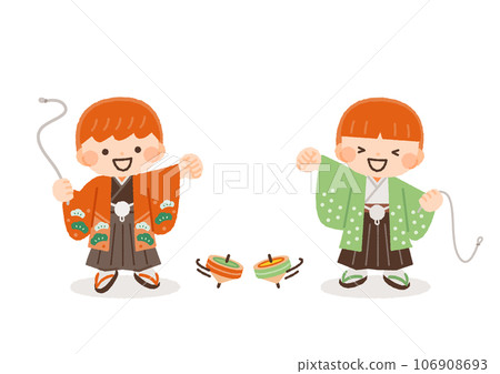 兩個穿著和服玩上衣的男孩插畫素材 兩個穿著和服玩上衣的男孩插畫素材 106908693