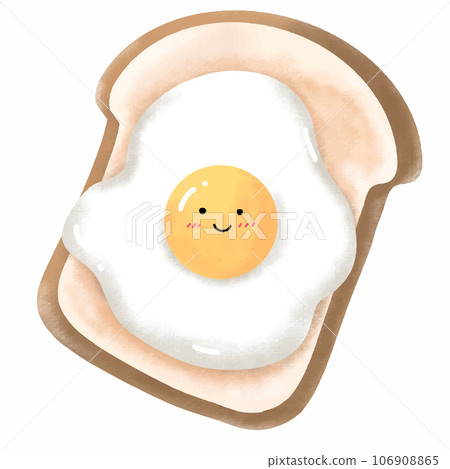 Egg is on toast with a smiley face for illustration , design , decoration 106908865