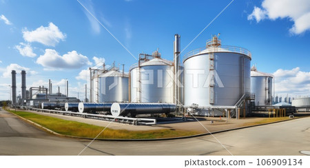 Big Industrial oil tanks in a refinery. Big Industrial oil tanks in a refinery. 106909134
