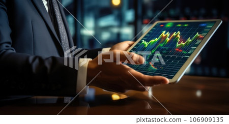 Businessman holding tablet and analysis stock market, currency exchange and banking, showing a growing virtual hologram of statistics, graph and chart, Business growth, planing and strategy concept Businessman holding tablet and analysis stock market, currency exchange and banking, showing a growing virtual hologram of statistics, graph and chart, Business growth, planing and strategy concept 106909135