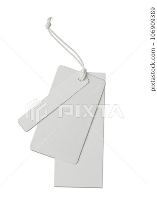 Various shape of blank white paper label or cloth tags isolated on white background 106909389