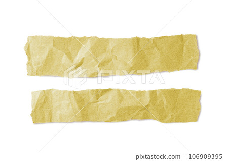 Yellow crumpled paper pieces with torn edge isolated on white background. Yellow crumpled paper pieces with torn edge isolated on white background. 106909395
