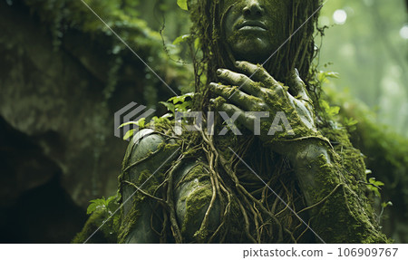 person developed as plant in forest. Fantasy embracing nature.Environmental technology concept. Sustainable development goals. SDGs. person developed as plant in forest. Fantasy embracing nature.Environmental technology concept. Sustainable development goals. SDGs. 106909767