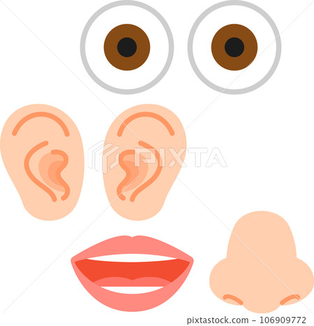 Deformed illustrations of eyes, ears, nose, and mouth 106909772