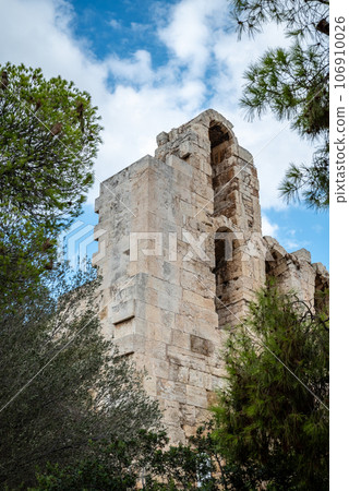 Odeon of Herodes Atticus Roman theatre on the slope of the Acropolis of Athens Greece 106910026