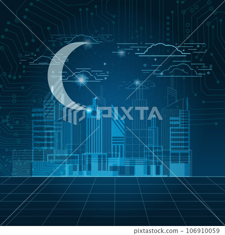 Building and city at night with digital pattern 106910059