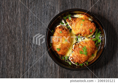 baked chicken breasts with french onion, cheese 106910121