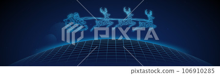 Santa Claus On Sledge With Deer flying over planet. Santa Claus On Sledge With Deer flying over planet. 106910285