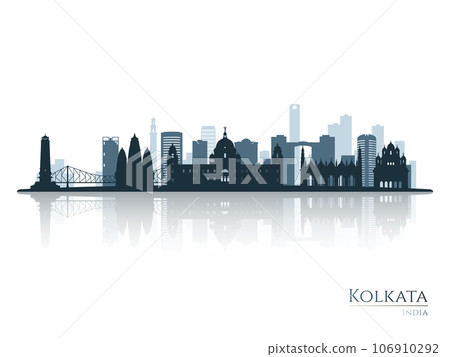 Kolkata skyline silhouette with reflection. 106910292