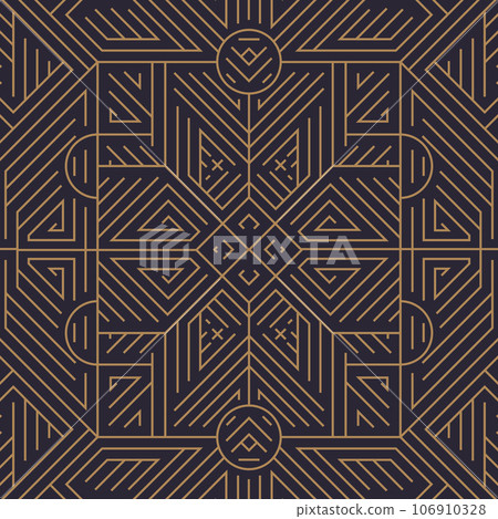 Vector art deco gold black seamless pattern. Geometric line vintage motif. Elegant, fancy luxury design for wallpaper print, packaging, wrapping paper, package, wedding gift Vector art deco gold black seamless pattern. Geometric line vintage motif. Elegant, fancy luxury design for wallpaper print, packaging, wrapping paper, package, wedding gift 106910328