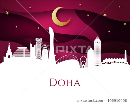 Doha skyline on red background.  106910408