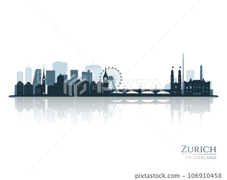 Zurich skyline silhouette with reflection.  106910458