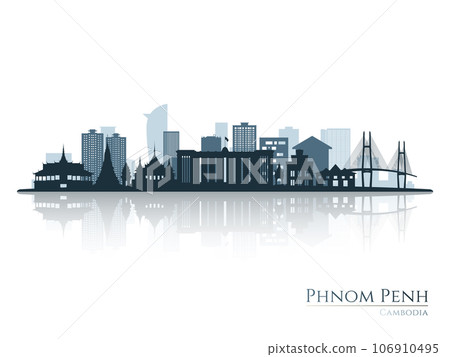 Phnom penh skyline silhouette with reflection. Phnom penh skyline silhouette with reflection. 106910495