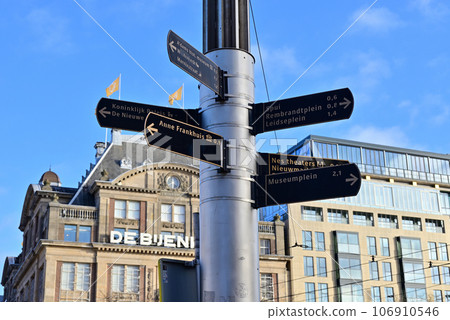 Amsterdam Dam Square directions board 106910546