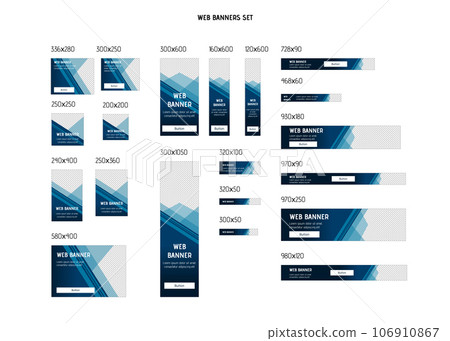 Set of web blue advertising banners standard sizes. 106910867