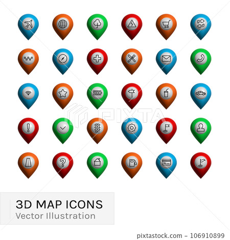 3D map pins set with different icons 106910899