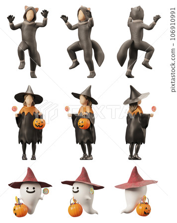 孩子們為萬聖節打扮/萬聖節圖像進行佈局/3D 渲染 106910991