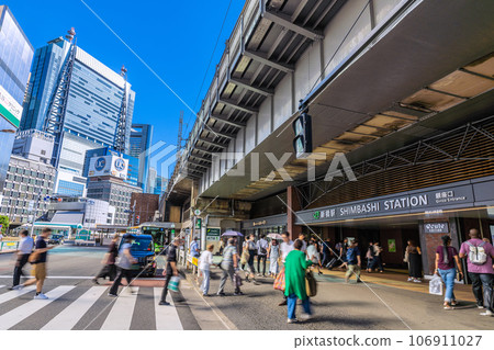 Tokyo cityscape in Japan September. View of Shinbashi Station (Ginza Exit) etc. In the back are Yurikamome Shinbashi Station and Shiodome = 13th 106911027