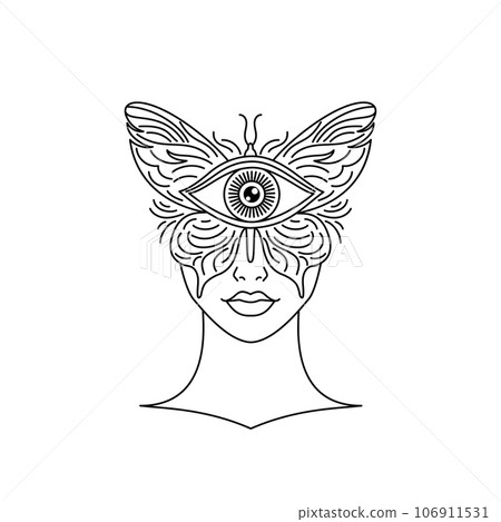 Female face covered with a butterfly. Female face covered with a butterfly. 106911531