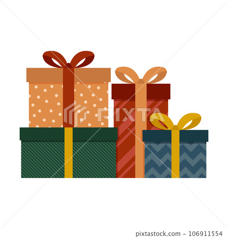 Colored gift boxes with bows and ribbons. Holiday gift box. Vector illustration in flat style. Colored gift boxes with bows and ribbons. Holiday gift box. Vector illustration in flat style. 106911554