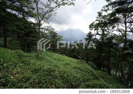 從栃木縣奧日光市三王山海拔2077m的山頂眺望男體山 106911669