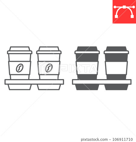 Takeaway coffee cups line and glyph icon, cafe and drink, coffee holder vector icon, vector graphics, editable stroke outline sign, eps 10. Takeaway coffee cups line and glyph icon, cafe and drink, coffee holder vector icon, vector graphics, editable stroke outline sign, eps 10. 106911710