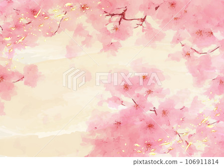 Beautiful Japanese paper style background material with gold leaf of cherry blossoms (generated AI) 106911814