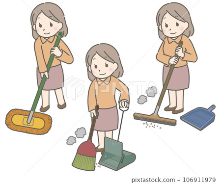 Young woman sweeping (plain clothes) Young woman sweeping (plain clothes) 106911979