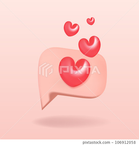 Pink 3d bubble speech with heart. Pink 3d bubble speech with heart. 106912058