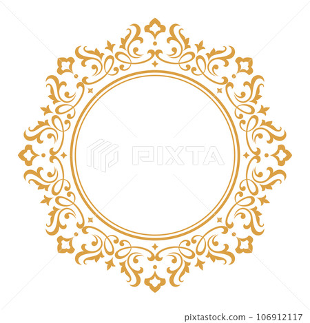 Decorative frame Elegant vector element for design in Eastern style, place for text. Floral golden and white border. Lace illustration for invitations and greeting cards. 106912117