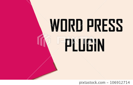 light blue pencils, paper clips and a white notebook with the text WORD PRESS PLUGIN 106912714